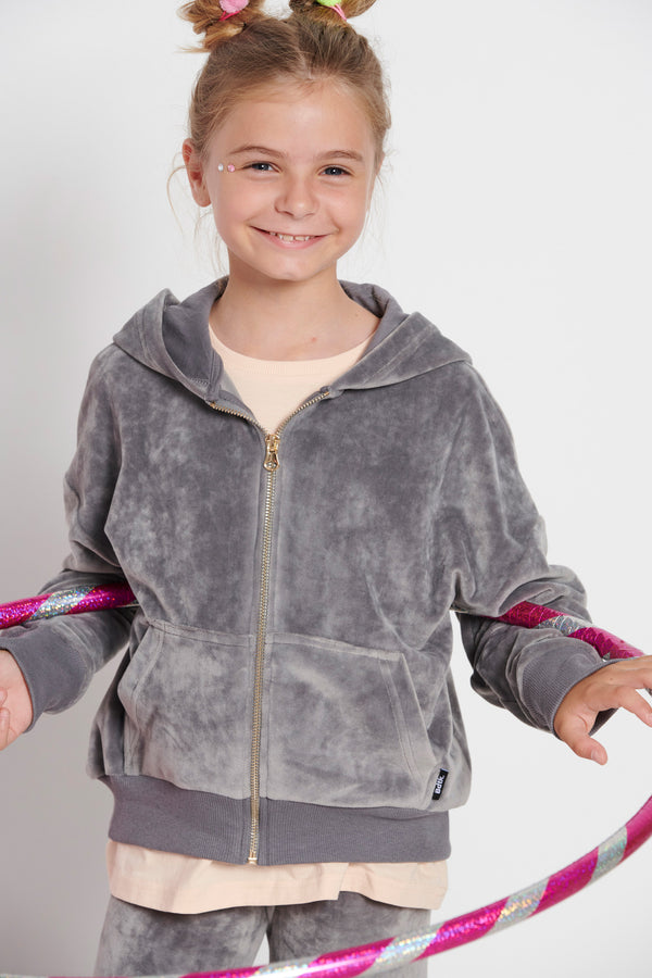 Kids velvet hooded zip sweater for girls `LUX`