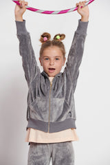 Kids velvet hooded zip sweater for girls `LUX`